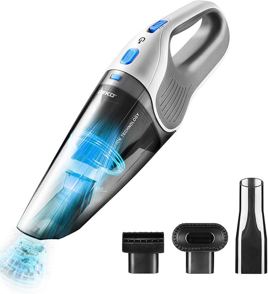 DEKOPRO Cordless Handheld Portable Vacuum Cleaner, Small Rechargeable with 8000PA Powerful Suction, Car Vacuum with Multi Accessories to Clean Home, Pet Hair and Car, White