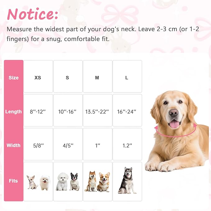 Easter Dog Collar, Spring Pink Dog Collar with Pink Bow & Rabbit, Adjustable Cotton Puppy Collars Girl Boy Collar for Small Medium Large Dogs -XS