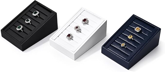 PU Leather Jewelry Ring Tray Display Stand Slotted Ring Showcase Display Organizer Holder for Trade Show(Black)