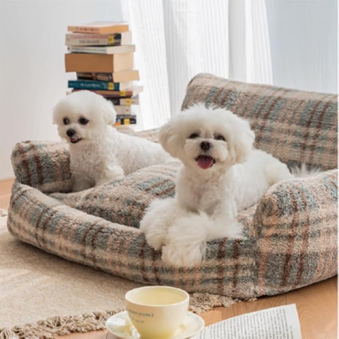Lazy Holiday Plush Cozy Dog & Cat Sofa Bed, Teddy Velvet Dog Bed, Trendy Striped Faux Lambswool Double Layer Dog & Cat Sofa Bed Dogs Sleeping Mat for Medium Small Dogs & Cats (A-1,M)