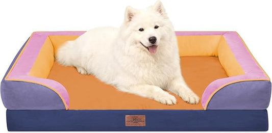 Comfort Expression Orthopedic Dog Bed for Large Dogs 36x27 Inch, Waterproof Egg Crate Foam Large Pet Bed with Removable Bolsters, Dog Couch with Washable Cover & Non-Slip Bottom, Orange Breeze