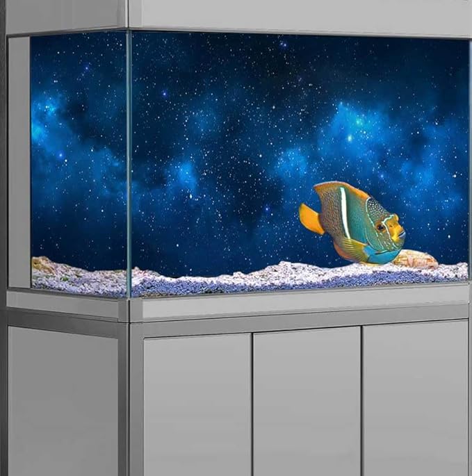30X18IN Starry Aquarium Background, Art Starry Fish Tank Decorations Background, with 8 EVA Double-Sided Tape