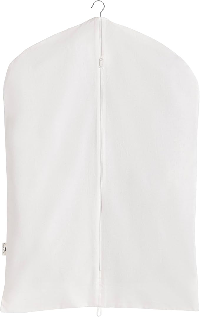 Garment Bag for Hanging Clothes – Organic Cotton Suit & Coat Cover with Zipper | Breathable Closet Organizer for Travel & Storage (Small (24"x35"), Off-White)