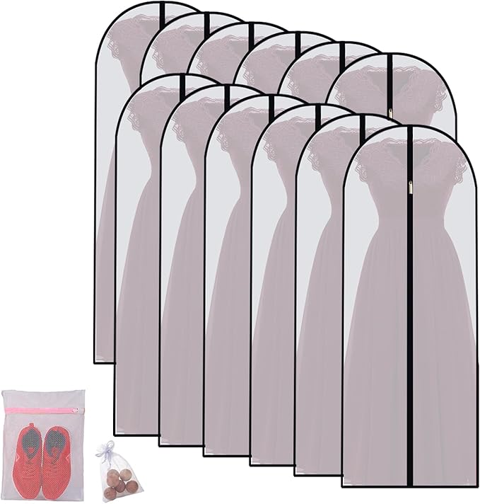 Hanging Garment Bag Breathable Clothes Covers with Zip (Set of 12) Covers Bags Dress Bag Covers Garment Bags Mens Dust Cover for Wardrobe Storage and Travel (Black, 24'' x 60'')