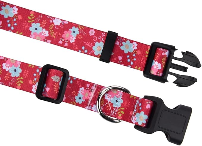 Dog Collar with Bohemia Floral Tribal Geometric Patterns - Soft Ethnic Style Collar Adjustable for Small Medium Large Dogs(Red Flower,L)