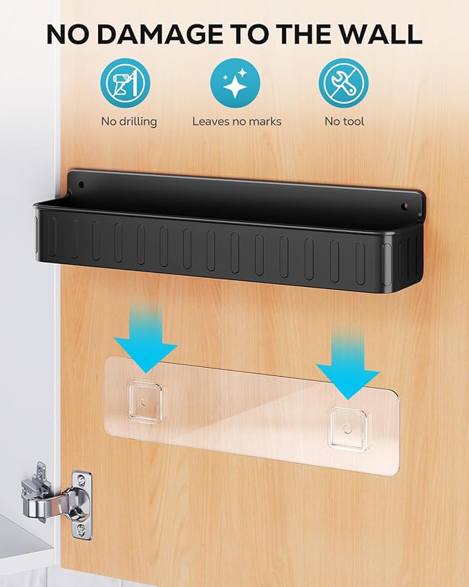 Nieifi Spice Rack Wall Mount, 4 Pack, Black, Screw or Adhesive Installation, Spice Rack Organizer for Small Spice Jars, Suitable for Kitchen Cabinet or Pantry Door