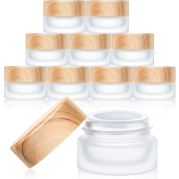 Geiserailie 10 Pieces Glass Cosmetic Containers Empty Sample Jars with Leak Proof Lids Makeup Sample Containers for Lotion Cream Cosmetic (30 Gram)