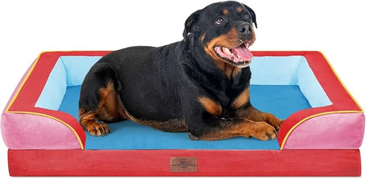 Comfort Expression Orthopedic Dog Bed for Extra Large Dogs 45x35 Inch, Waterproof Egg Crate Foam XL Pet Bed with Removable Bolsters, Dog Couch with Washable Cover & Non-Slip Bottom, Los Angeles