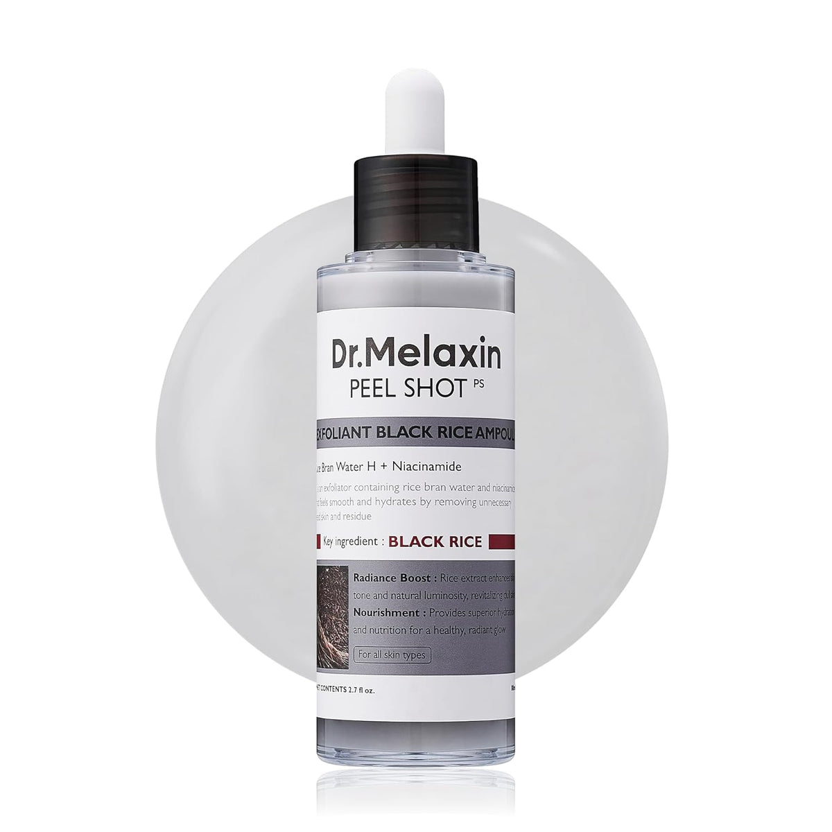 Dr.Melaxin Peel Shot Glow Black Rice Peeling Ampoule 80ml, Dead Skin Remover Gentle Exfoliating with Rice Water Extract, AHA BHA, Niacinamide, Daily Skin Texture, All Skin Types, Korean Skincare