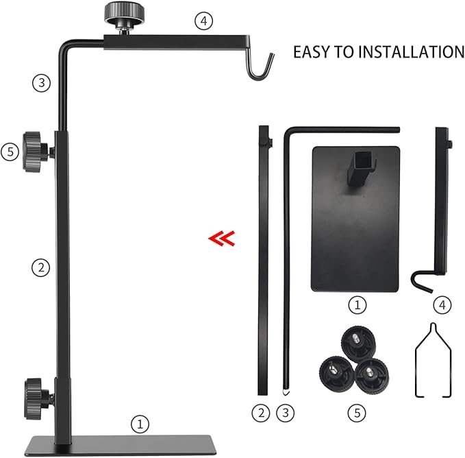 Reptile Lamp Stand, Adjustable 16-31 Inch Domes Heat Lamp Metal Bracket Floor Light Holder for Reptile Terrarium Lighting Heating Light and Dome lampshade, Large