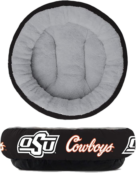 ShopInstaPets Oklahoma State Cowboys Officially Licensed Plush Donut Pet Bed – Cozy, Machine Washable, Perfect for Pets (Large)