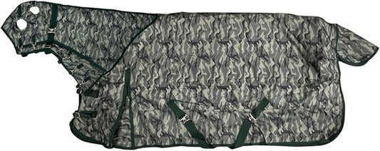 AJ Tack 1200D Waterproof Winter Horse Blanket with Hood - 400g Heavyweight Turnout with Fleece Collar, Shoulder Gussets & Tail Flap - Camouflage 80"