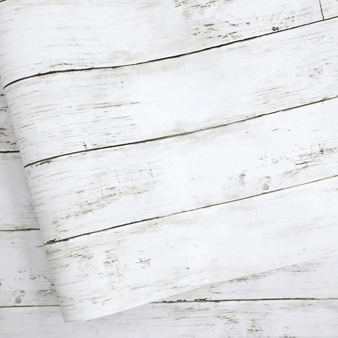 Abyssaly White Gray Wood Paper 35.4 in X 196 in Self-Adhesive Removable Peel