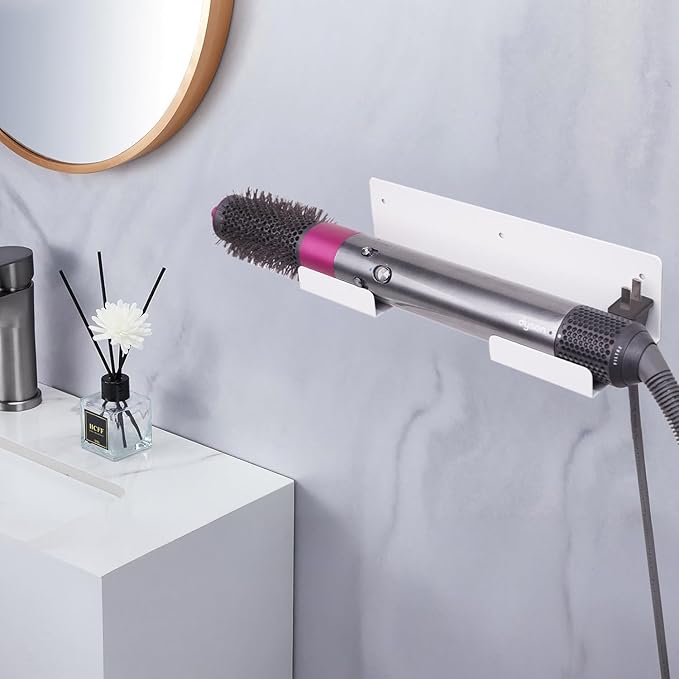 Straightener Holder, 2-Pack Stainless Steel Hair Tool Organizer, Hair Dryer Holder Wall Mount for, Adhesive Curling Iron holder, Straightener Storage for Bathroom White