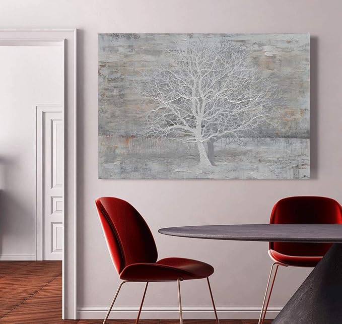 Yihui Arts Abstract Tree Canvas Wall Art: Large White Shadow Tree Picture