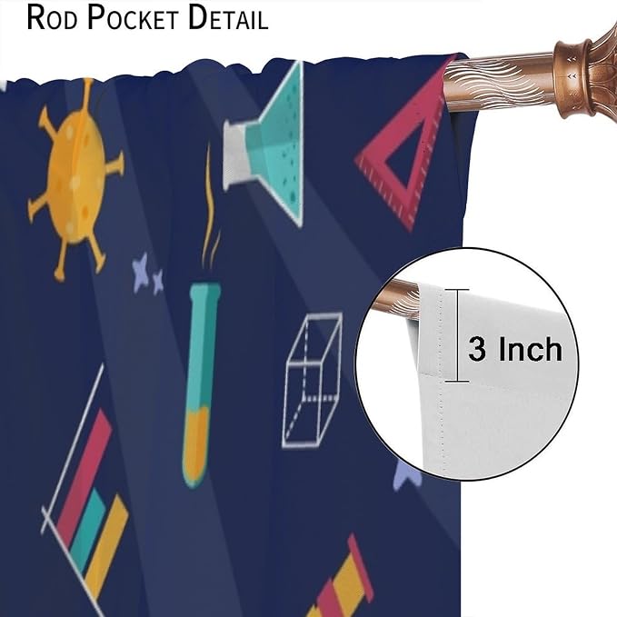 Science Symbols Kids Curtain Sketches Cartoon Chemistry Physics Geometry Education Pattern Print Window Drapes for Bedroom Living Room Kitchen Decor,2 Panel Set,42x63 Inch Blackout
