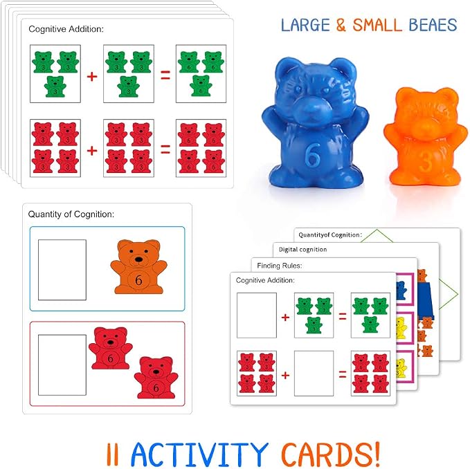Bmag Counting Bears with Matching Sorting Cups,Number Color Recognition STEM Educational Toy for Toddler, Pre-School Learning Toy with 90 Bears,2 Tweezers,11 Activity Cards,1 Storage Box
