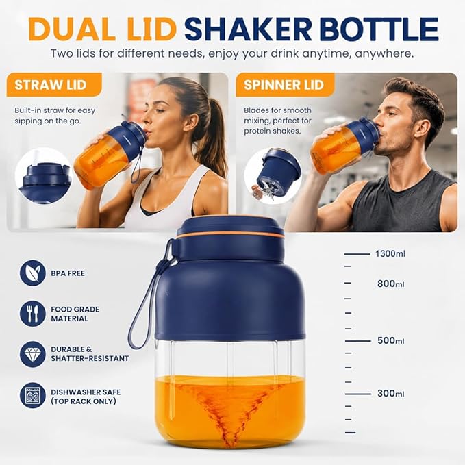 Portable Wireless Juicer Cup, 28/45Oz 180W 38 Blades USB Rechargeable Blender, Dual Lid Leakproof Compact Travel Juicer Cup for Shakes Fruits Vegetables Office Outdoor (White-800ml)