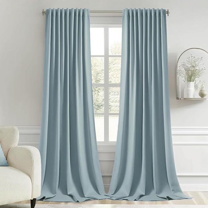 MIULEE Slate Blue Back Tab Blackout Curtains 120 Inch Long 2 Panels Set