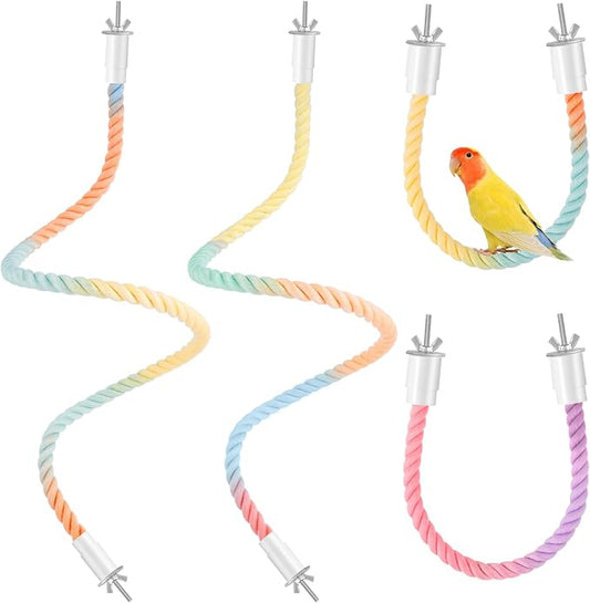 Bird Perch Rope, 4 Pcs 31.1” & 16.54” Bendable Cotton Rope Perches for Bird Cages, Interactive Birds Cage Accessories for Parrots, Parakeets, Cockatiels, Lovebirds, Budgies (2 Long + 2 Short)