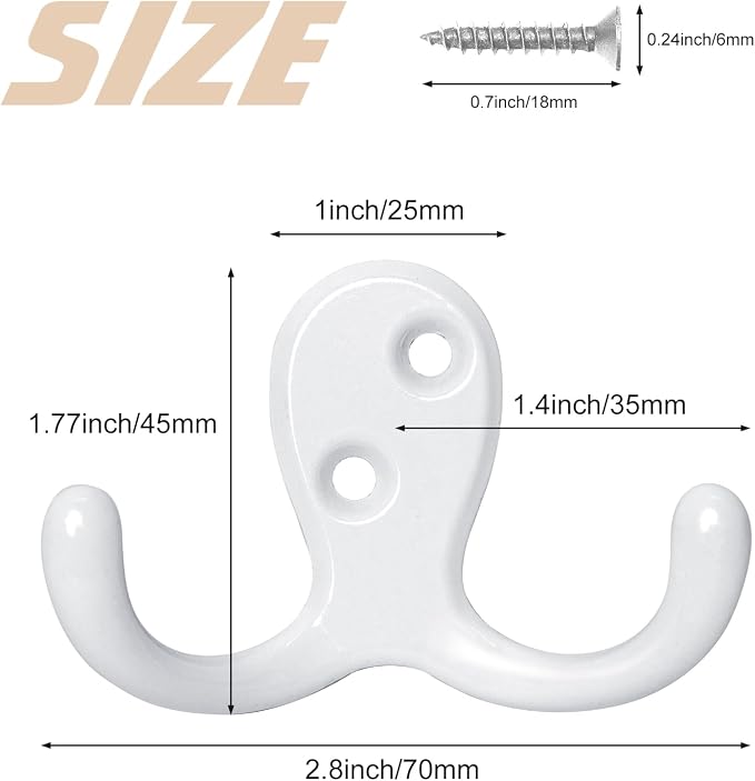 Homanu 34 Pack Coat Hooks, Heavy Duty Double Prong Coat Hooks Wall Mounted