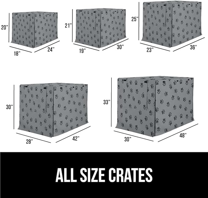 GORILLA GRIP Dog Crate Covers compatible with Amazon Basics Dog Crates, All Sides Open, Privacy Cover Fits 48" Wire Kennel, Breathable Mesh Windows, Light Reducing Puppy Training Cage Topper, Gray Paw