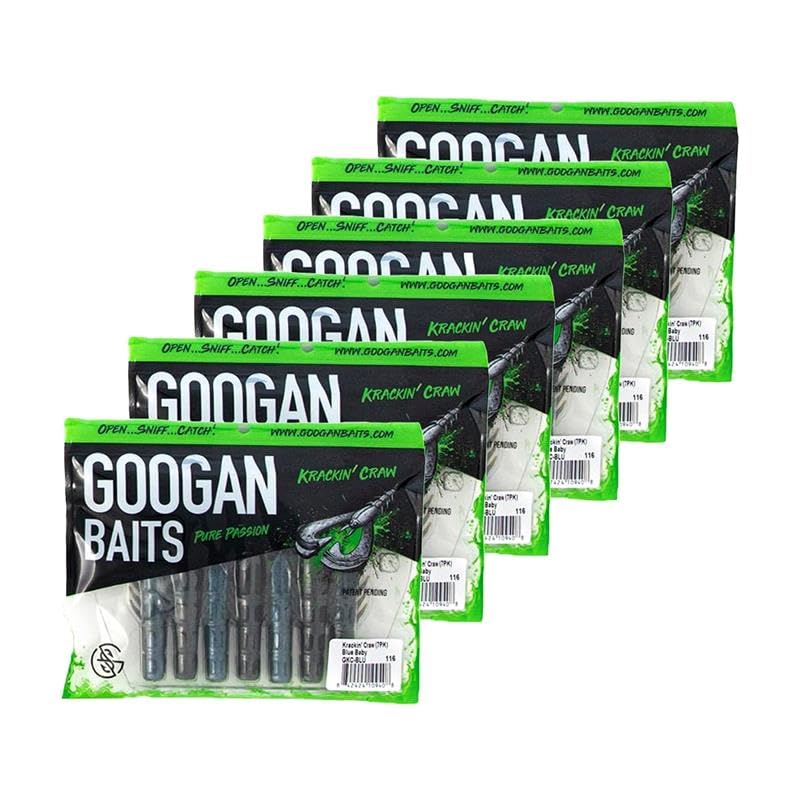 Googan Squad Krackin' Craw Soft Plastic Crawfish Bait for Bass Fishing – Patented V-Ridge Claws, Salt-Injected, Slaunch Sauce Scent (6pk) - color: Pearl, size: 4"