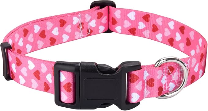 Dog Collar - Adjustable Heart Dog Collar - Love Theme - Perfect for Small Medium Large Dogs(Pink Heart,L)