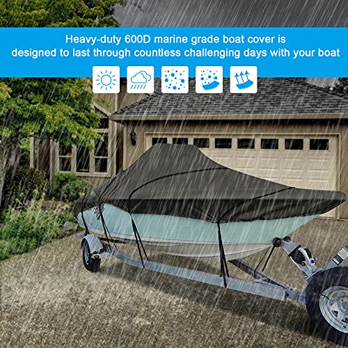 iCOVER Center Console Boat Cover, 600D Heavy Duty Marine Grade Waterproof Tear Resistant Boat Covers, Fits Boats 20'-22' Long Beam Width up to 106", Trailerable Boat Cover with Support Pole, Black - color: Black, size: 20ft-22ft long and beam width up to