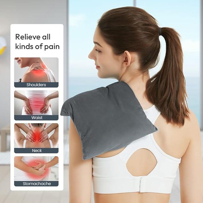 Heating Pad Microwavable with Washable Cover, 8 x 12 Multipurpose Microwave Heating Pad for Neck and Shoulders, Moist Heat Bean Bag Warm Compress for Knee, Muscles, Joints, Wrist, Abdomen (Dark Gray)