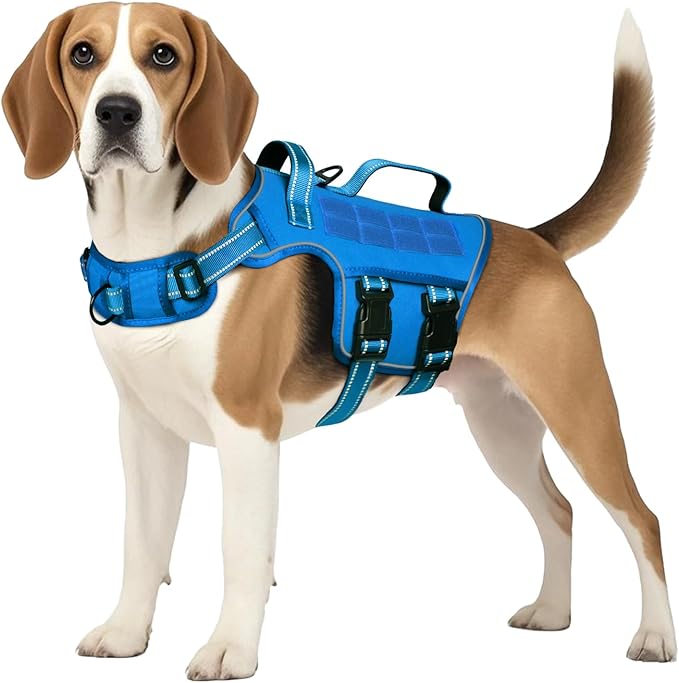 Tactical Dog Harness Medium Sized, Heavy Duty No Pull Dog Harness with Handle, Easy On and Off Service Dog Vest with Molle System, Reflective Pet Vest for Walking Hiking Training