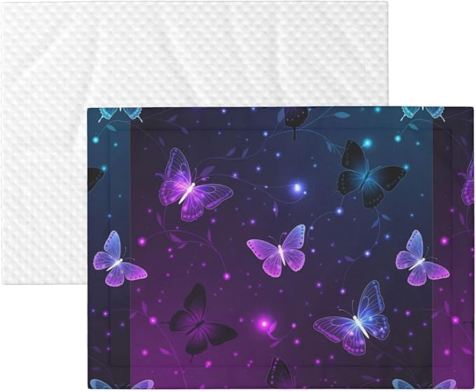 Double Sided Pet Mat for Dog Bed Topper Cat Blanket Furniture Protector, Background with Night Butterflies, Reversible Plush with Tactile Dot Pattern for Style Change