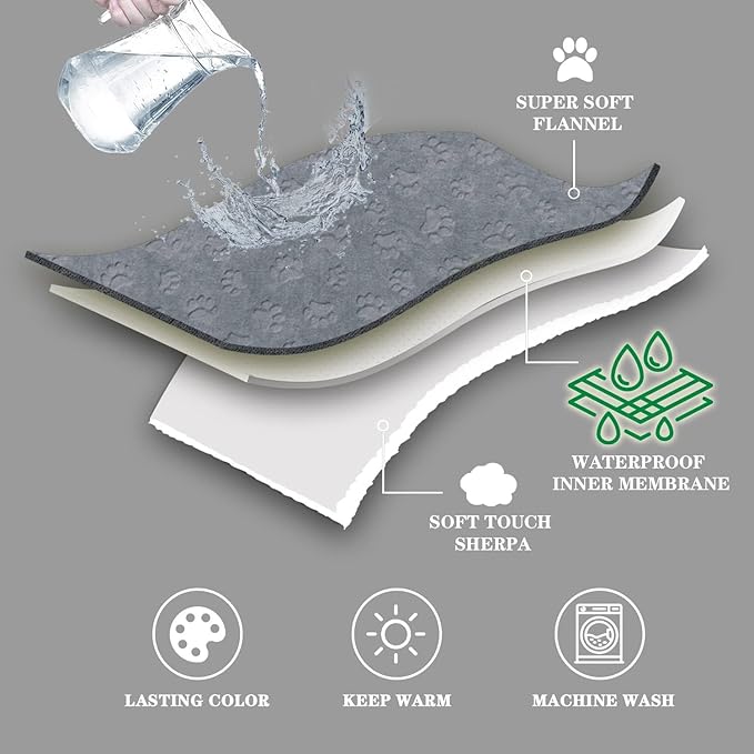Waterproof Dog Blanket, 60" x 40" Washable Sherpa Fleece Cat Blanket,Pet Puppy Blanket Sofa Bed Furniture Protector,Reversible Soft Plush Blanket for Medium Large Dog (40" x 28")