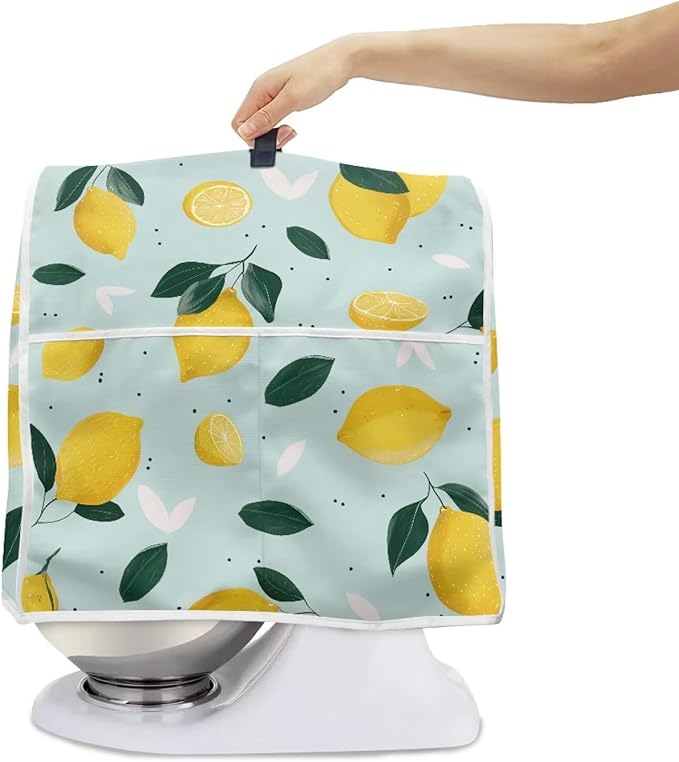 Summer Lemon Stand Mixer Cover for 6-8 Quart Liquid Splash-Proof Dust Protector with Top Handle & Storage Pocket Easy-Clean Anti Fingerprint Kitchen Counter Decor