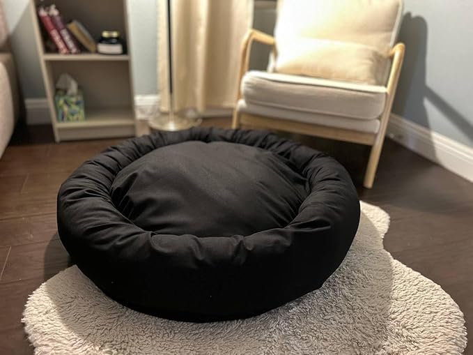 Organic Cotton Canvas Dog Bed: Removable Cover, Natural Fill - Made in USA (Black, Small 24" x 7" inches)