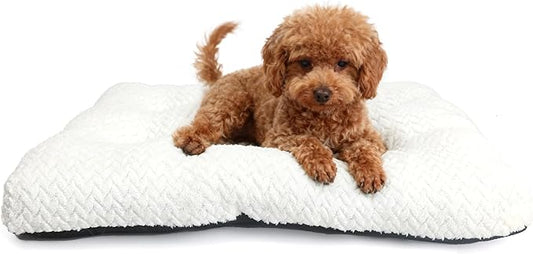 Washable Dog Crate Pad for Small Dogs, Anti-Slip Puppy Kennel Dog Bed for Crate,Flat Soft Fleece White Pet Mat 24" x 18"