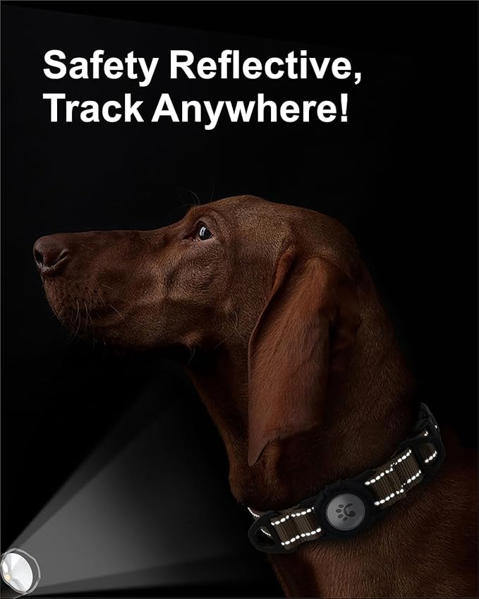 TagME Airtag Dog Collar,Waterproof Reflective Pet Collar with Airtag Holder,Soft Padded and Double D-Rings for Large Dogs,Brown