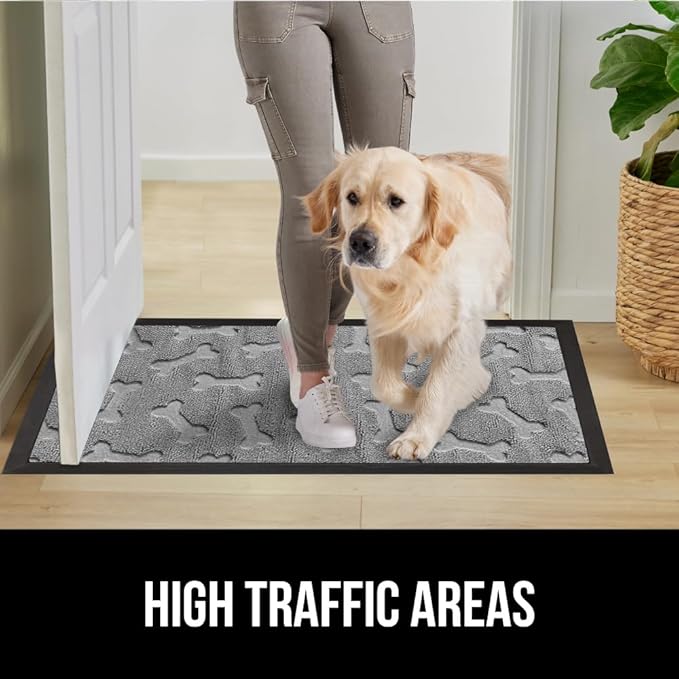 GORILLA GRIP 100% Waterproof All-Season WeatherMax Doormat, US Designed Natural Rubber, Stain and Fade Resistant, Low Profile Indoor Outdoor Door Mats, Easy Clean Patio Mat, 17x29, Light Gray Bones