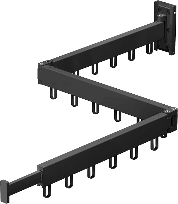 Space Saver Clothes Drying Rack, Wall Mounted, Retractable, Collapsible(Tri-Fold), for Balcony, Bathroom, Black Color