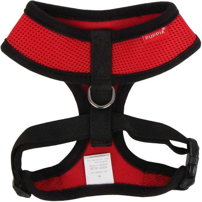 Puppia Soft Dog Harness No Choke Over-The-Head Triple Layered Breathable Mesh Adjustable Chest Belt and Quick-Release Buckle, Red, X-Large