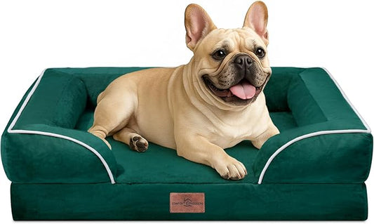 Comfort Expression Orthopedic Dog Bed for Medium Dogs 30x20 Inch, Waterproof Supportive Egg Crate Foam Medium Pet Bed with Removable Bolsters, Dog Couch with Washable Cover & Non-Slip Bottom, Emerald