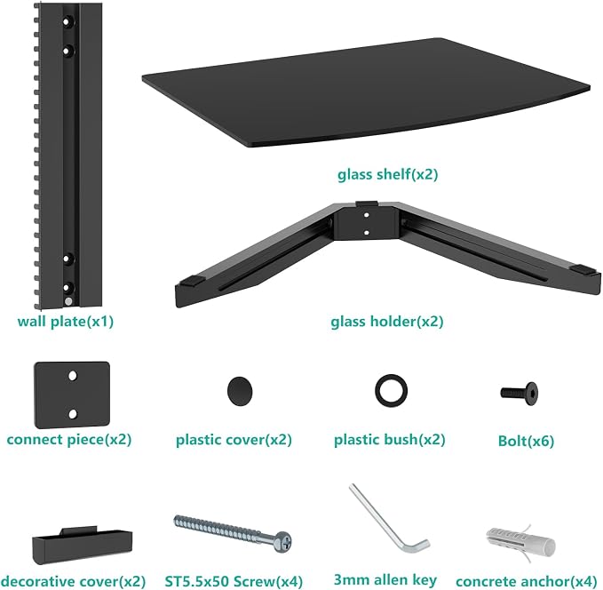 WALI Floating TV Shelf, 2 Tier Glass Projector Shelf