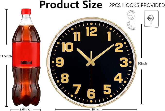 Modern Silent Wall Clock, 10inch Non-Ticking Analog Battery Operated Clock