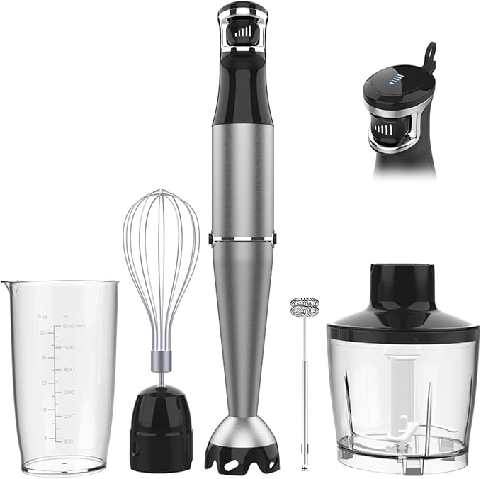 Turelar Immersion Blender Handheld Corded Hand Blenders Set 1100W, Trigger Variable Speed 5 in 1 Stick Emulsifier with Chopper, Whisk and Frother for Soup, Baby Food and Smoothies,Black