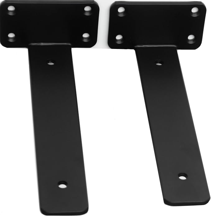 2 Pack - 10 inch Black Hidden L Shelf Bracket Iron Floating Shelf Brackets