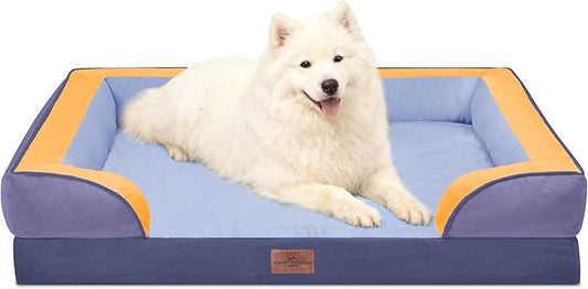 Comfort Expression Orthopedic Dog Bed for Large Dogs 36x27 Inch, Waterproof Egg Crate Foam Large Pet Bed with Removable Bolsters, Dog Couch with Washable Cover & Non-Slip Bottom, Twilight Wave