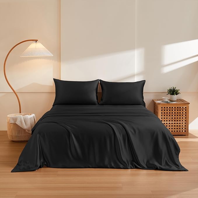 THXSILK 100% Pure Mulberry Silk Duvet Cover Set 3 Piece, 6A+ Grade Luxury Soft Bedding Silk Sheets for Hair and Skin, 1 Pcs Duvet/Quilt/Comforter Cover with 2 Zippered Pillowcases (Black, Cal. King)