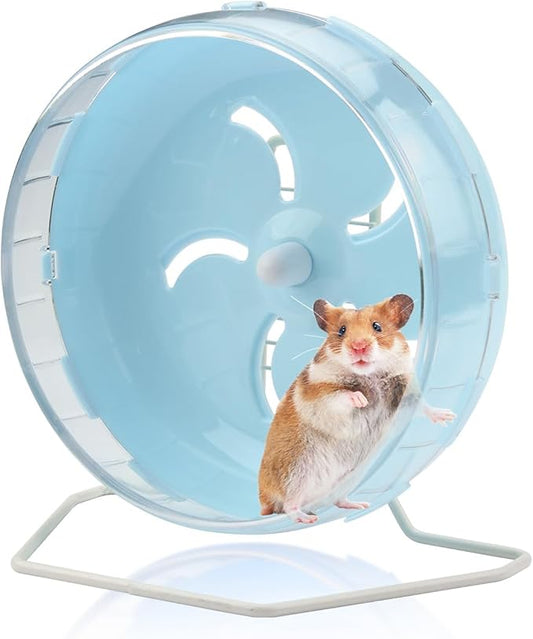 Blue 8.4" Silent Hamster Wheel with Height-Adjustable Stand, Quiet Spinning Hamster Exercise Wheels, Small Animal Chinchilla Running Toys Cage Accessories for Gerbils Mice Rats (Blue)