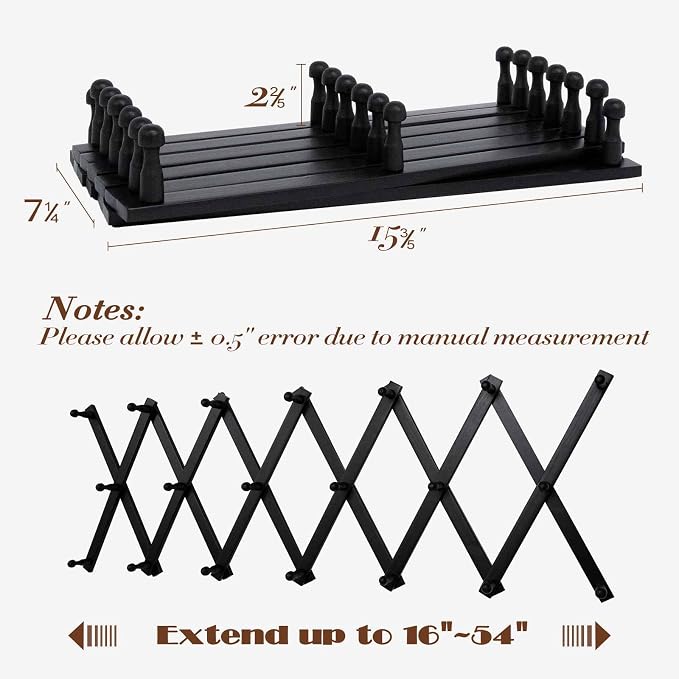 SCUNDA Wall Rack with 20 Hooks, Wooden Wall Expandable Coat Rack