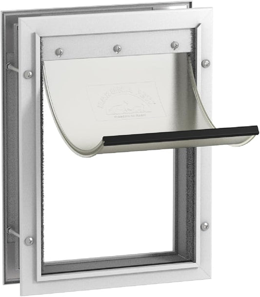 Hakuna Pets Deluxe Aluminum Pet, Cat and Dog Door with 2-Way Locking Panel for Screens, Doors and Walls up to 2.8" Thick, Medium, White